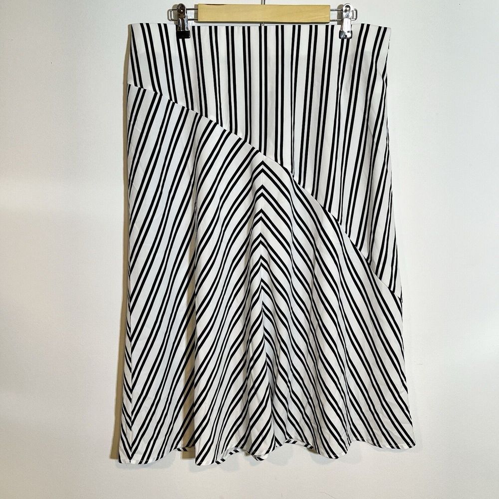 New Eloquii‎ Women's 14 White Black Stripe Blocked A Line Skirt